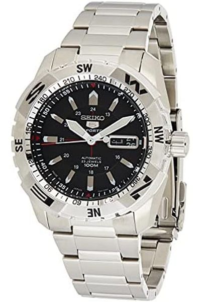 Seiko 5 Sports SNZJ05J1 Automatic Men's Watch Black Dial, Compass Bezel, 42mm, 100m