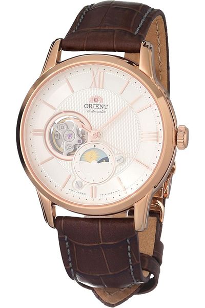 Orient Sun & Moon RA-AS0009S10B Automatic Men's Watch Champagne Dial, Brown Leather, 42mm,