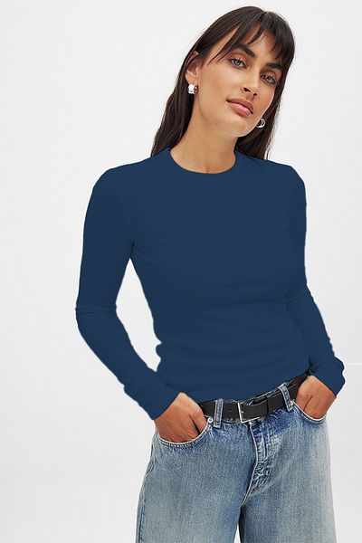 CHEISU Γυναικείο μπλουζάκι Indigo Blue Camisole με κορδόνι - Μακρύ μανίκι, λαιμόκοψη