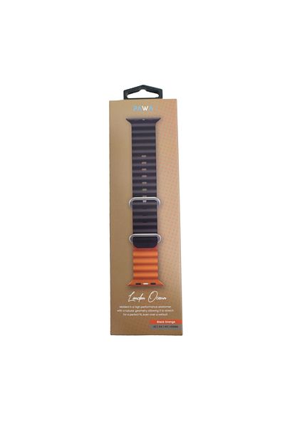 Pawa -London Ocean Silicone Apple Watch Band, Compatible with 42/44/45/49 mm, Black and Orange