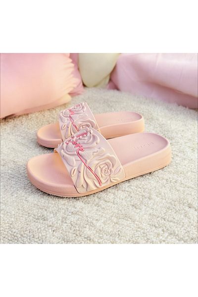GEZER Rose Embossed Non-Slip Sole Slippers. Pool Sea Bathroom Balcony Terrace Home and Street Slippers