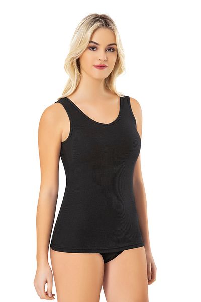 LEYNA BUTİK Modal Camisole Wide Straps Back Detailed Women's Fixed Pad Black Color Undershirt - Thsirt