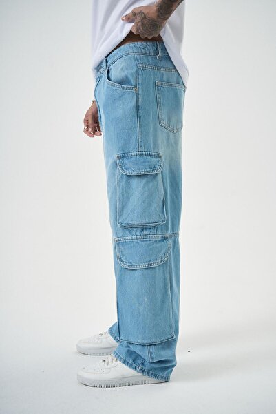 Respire Erkek Washed Kargo Baggy Pantolon Mavi