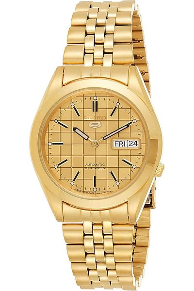 Seiko 5 SNKC08J1 Automatic Men's Watch Gold Dial, Gold-Tone Bracelet, 37mm, Day-Date Display