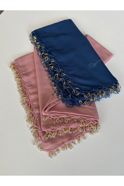 Sümeyye çeyiz 2 Adet El Işi El Emeği Kenarı Boncuklu Yazma Tülbent Yemeni Hed...