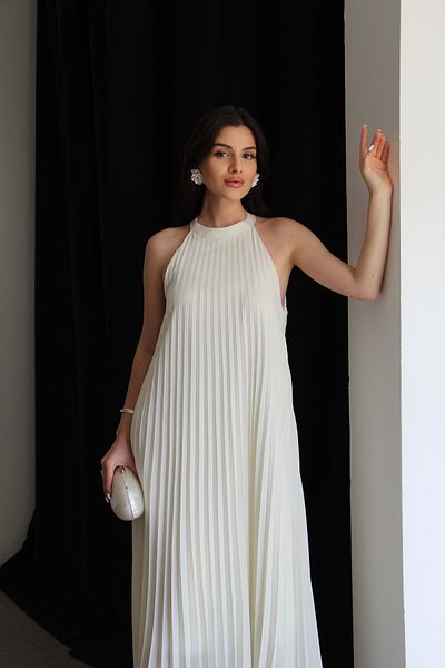 Julidress Halter Neck Long Length Premium Pleated Dress