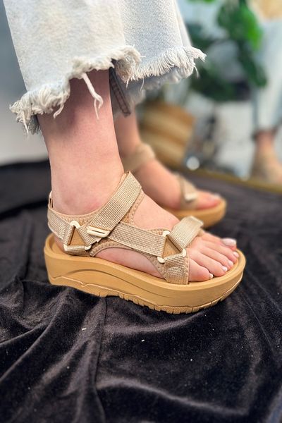 Nstil Women's Beige Velcro Sandals N-Step Güngören Thick Sole Beach Yeşilkent Sticks Trekking 411