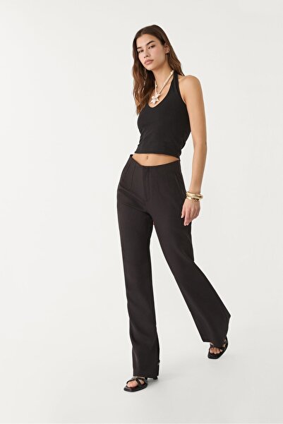 Stradivarius Yırtmaçlı çan paça kumaş pantolon