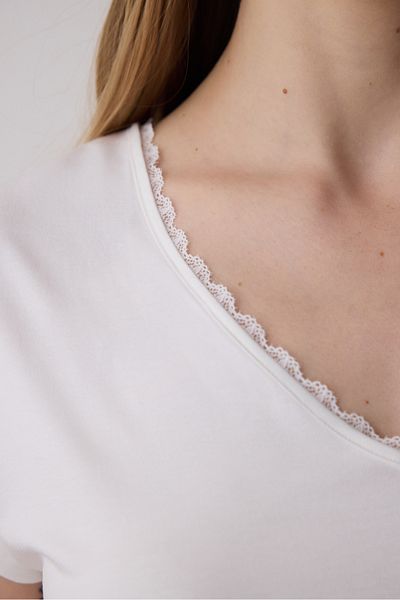 Penti Mia Solid Off-White T-Shirt Pyjama Top