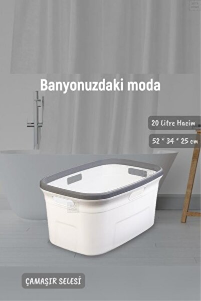 Jet's Home Çamaşır Selesi Dayanıklı Çamaşır Sepeti Gri Beyaz 20 Litre