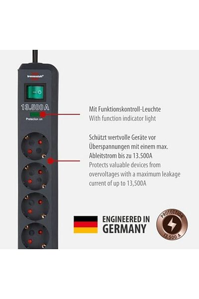 MEGOBİNE Megobine Eco Series 6-Plus Group Socket, High Voltage Protection (with Switch and 5 m Cable,