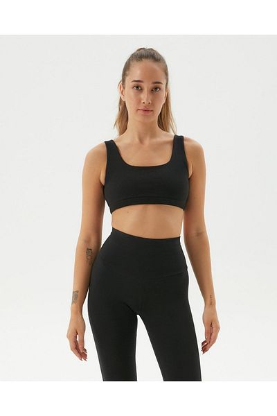 Ayma Active Black Organic Cotton Low Back Bra Back Low Cut Yoga Sports Bra