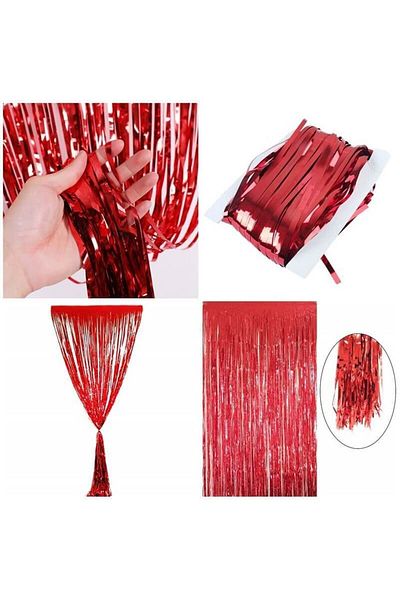 Deniz Party Store New Year's Metalized Background Curtain Red Color 90 cm * 200 cm (Two Sides Are Colorful)