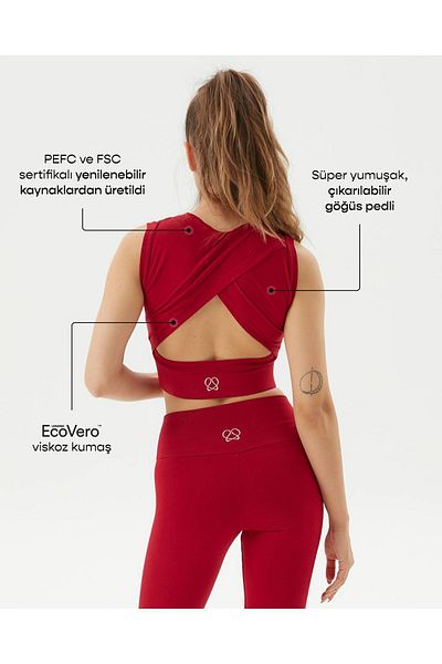 Ayma Active Red Backless Drape Detailed Crop Back Window Bustier