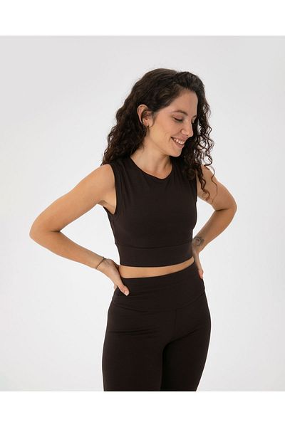 Ayma Active Καφέ ντραπέ με λεπτομέρεια Crop Bustier - Παράθυρο στην πλάτη