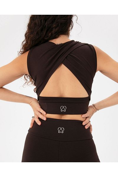 Ayma Active Καφέ ντραπέ με λεπτομέρεια Crop Bustier - Παράθυρο στην πλάτη
