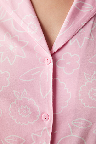 Penti Pink Base Flowers Shirt and Pants Pajama Set