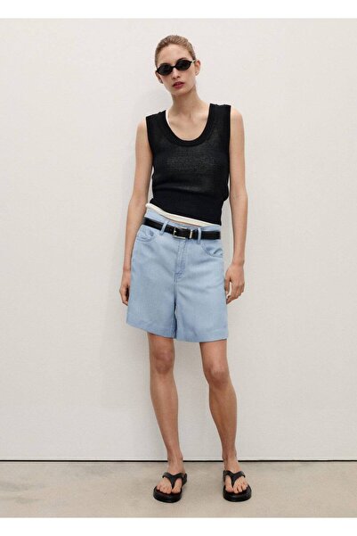 MANGO Woman Düz kesim lyocell bermuda şort