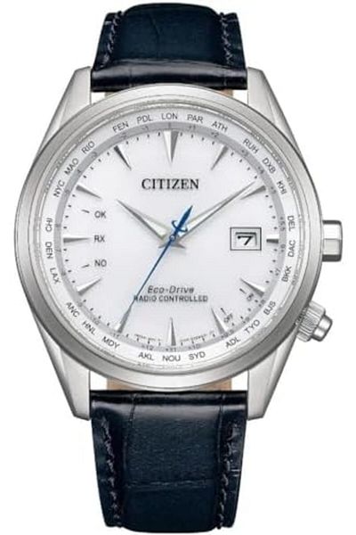 Citizen Eco-Drive CB0270-10A Radio-Controlled Men's Watch White Dial, Black Leather Strap, 43mm
