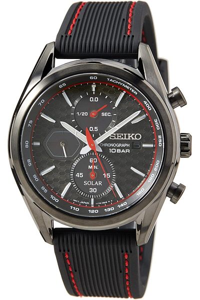 Seiko SSC777P1 Solar Chronograph Men's Watch Black Dial, Black Silicone Strap, 41.4mm Case