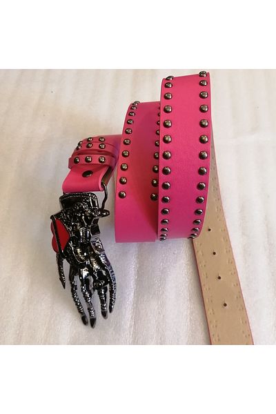 Butik Tülin Women's Antique Pink Riveted Cowboy Belt Red Heart Left Hand Knee Toilet Cover