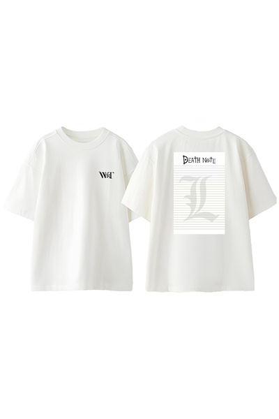 THEWERT Death Note 8 Dizajn Leđa Štampano Pamuk Bela Oversize kroj T-shirt