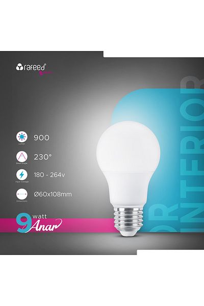 RAFEED 6pcs Led E27 9watts 6000k, White Light, Bulb