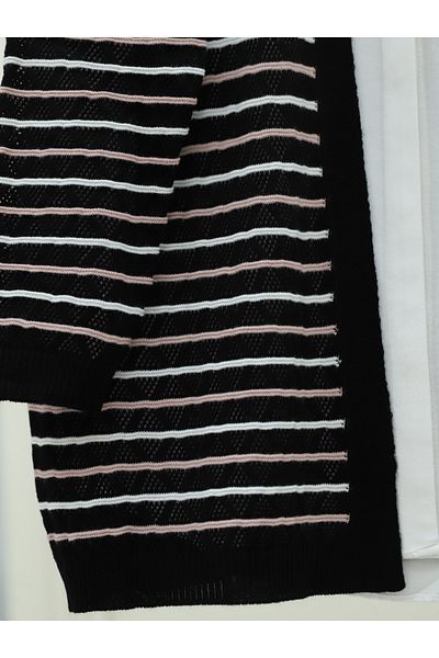 Modamorfo Colorful Striped Mesh Knitwear Cardigan -Black