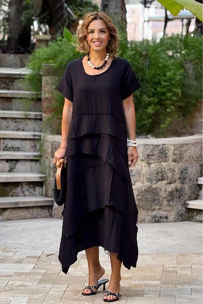 Nevin Kaya Moda Μαύρο φόρεμα Datça Muslin από 100% βαμβάκι
