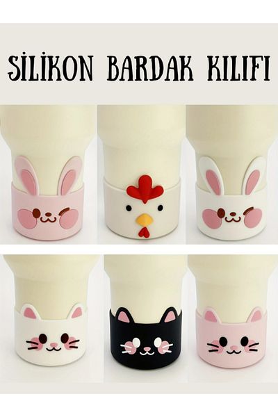 Komano Pontika Silicone Tumbler Sleeve, Rabbit Pattern, Non-Slip and Scratch-Resistant Base, for 40oz Thermos