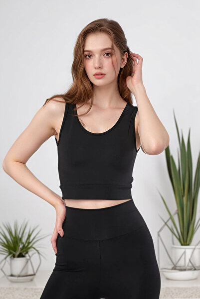 Halter Yaka Likralı Toparlayıcı Spor Crop