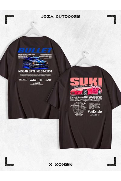Joza Outdoors Γυναικεία Ανδρικά Unisex Suki Bullet BACK Σετ μπλουζάκι με στάμπα Lover Couple Oversize πολύχρωμο μπλουζάκι