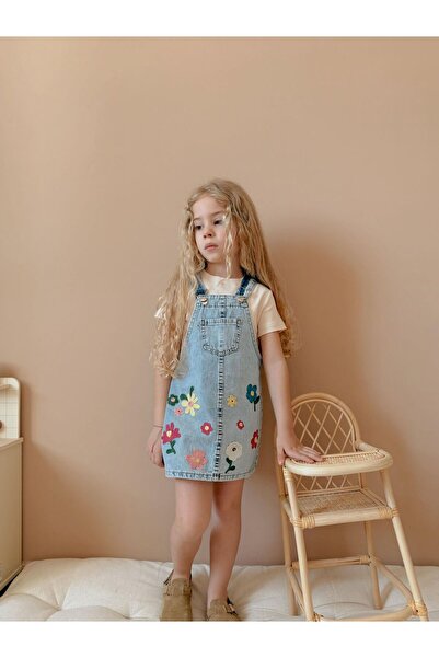 MİLAYS LİFE HOME COLLECTİON MİLAYS WİKİBOOM KIZ ÇOCUK ÇİÇEKLİ KOT ELBİSE