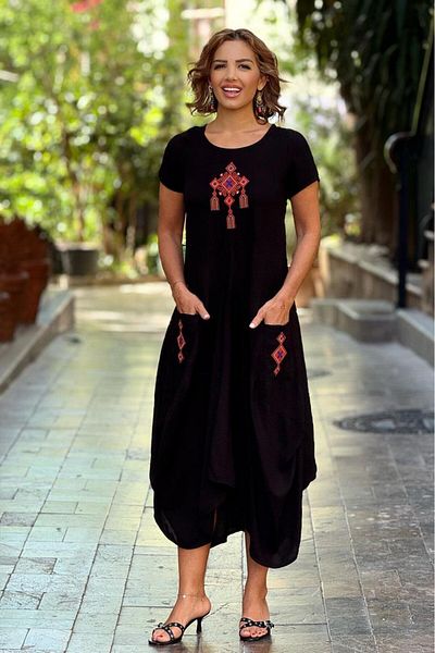 Nevin Kaya Moda Μαύρο Ethnic Κεντημένο Φόρεμα Shalwar