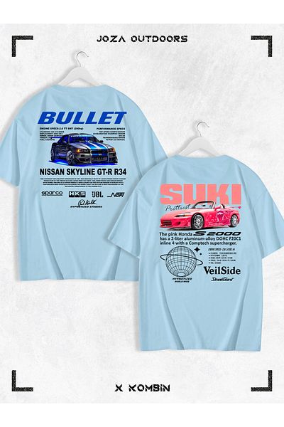 Joza Outdoors Γυναικεία Ανδρικά Unisex Suki Bullet BACK Σετ μπλουζάκι με στάμπα Lover Couple Oversize πολύχρωμο μπλουζάκι