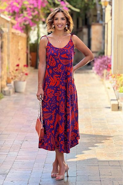 Nevin Kaya Moda Rochie mov cu model Hitit, cu bretele la umeri