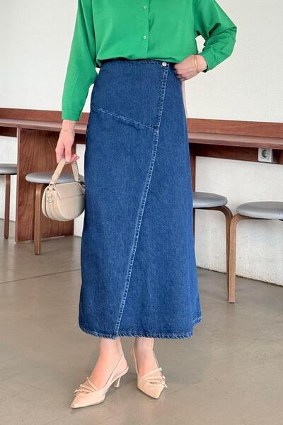 lamelif Τζιν φούστα Hijab με διπλό στήθος σκούρο μπλε