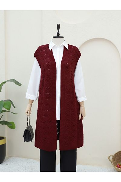 Modamorfo Vestă lungă de tricotaj ajurata Bordomda