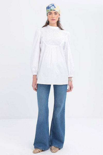 ALLDAY Scallop Garnished Handle Elastic Poplin Tunic X50249A0