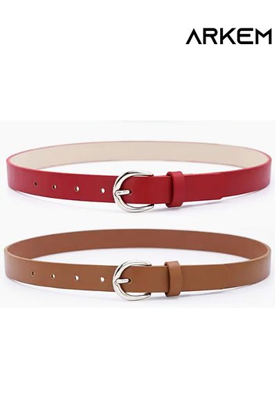ARKEM CLUB Women's Belt, Burgundy and Brown Set of 2 Belt 2.5 cm Dress Trouser Belt