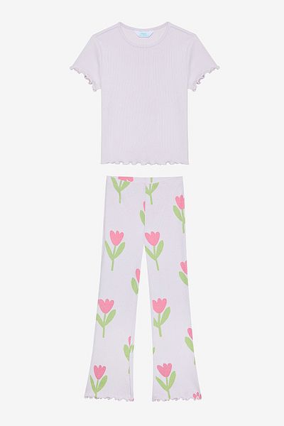 Penti Tulips-Flieder-Pyjama-Set für Mädchen