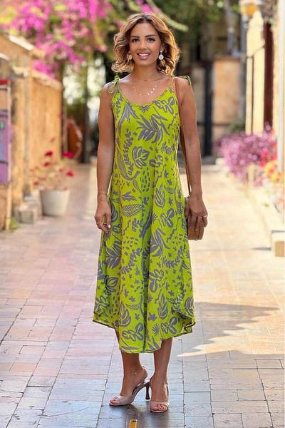 Nevin Kaya Moda Φόρεμα με μοτίβο πράσινο φιστίκι Hitite με λουράκια ώμου
