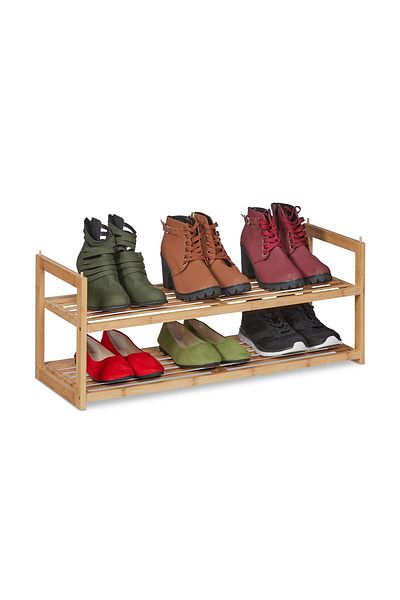 Relaxdays Shoe rack with 2 shelves, Relaxdays, dimensions 29.5 x 72.5 x 27 cm, bamboo, capacity 6 pairs