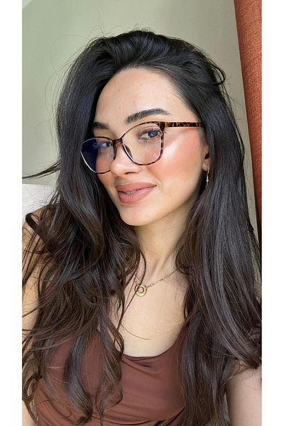 funeyes Elanor Leopard Pattern Metal Hinged Flexible Lightweight Angular Cat Eye Blue Light Protection Glasses