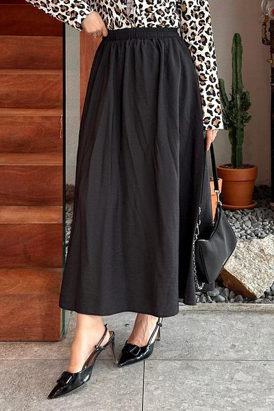 lamelif Linen Skirt Smoked with Pocket Detail