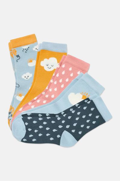 Tchibo Kids Girl 5 Pair Allover Print Socks, Blue Combo