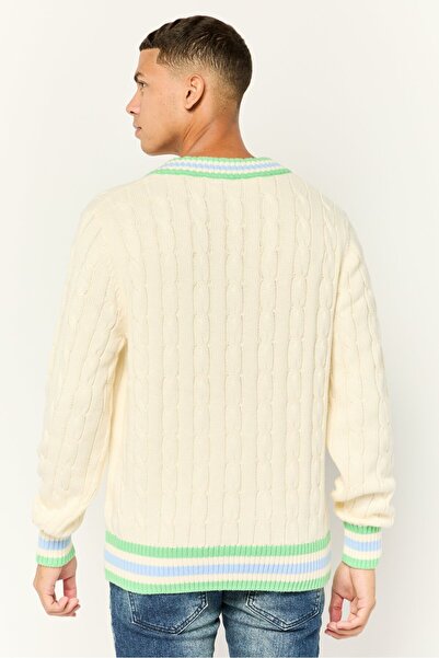 Esprit Men V-Neck Knitted Sweater, Cream