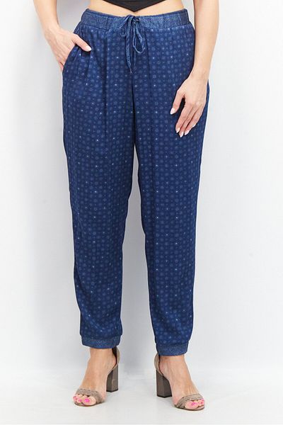 French Connection Women Wide Leg Floral Printed Palazzo Pants, Blue Combo