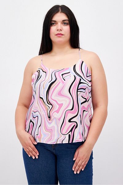 Bar III Women Scoop Neck Sleeveless Abstract Top, Pink Combo
