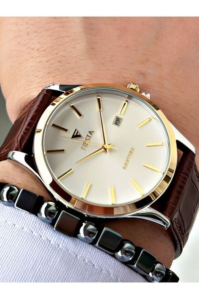 Fiesta Coffee Color Classic Plain Model Steel Case Men's Wristwatch + Bracelet